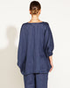 A Walk In The Park Linen Oversized Batwing Top - Navy