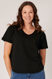 V-Neck Curve Hem Tee