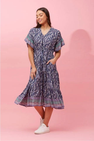 Blue Border Print Dress