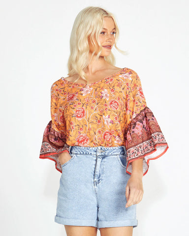 A Walk In The Park Linen Oversized Batwing Top - Navy