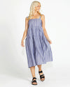 Lydia Shirred Back Midi Dress - Navy Stripe