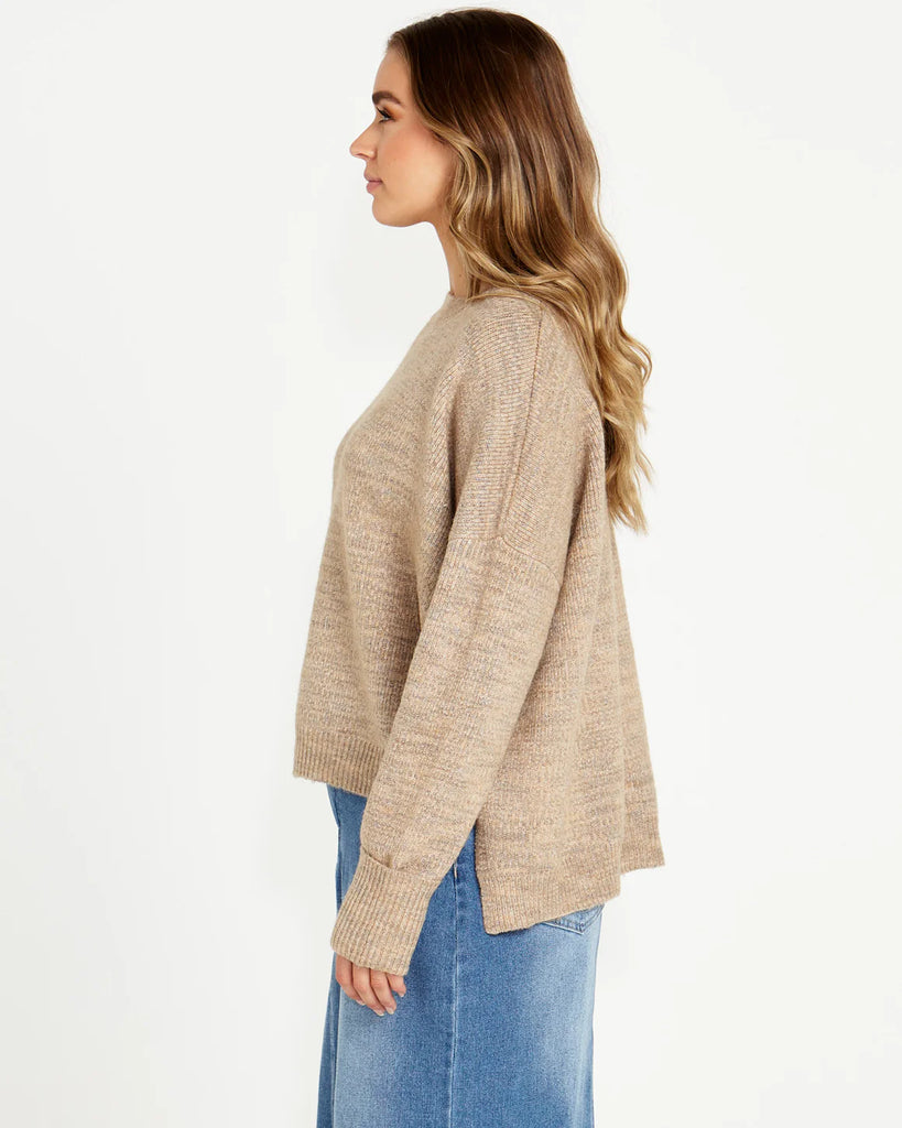 Kirsha Oversized Round Neck Jumper - Tan