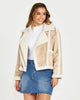 Roux Suede Cropped Sherpa Aviator Jacket - Tan/Cream