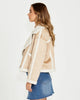 Roux Suede Cropped Sherpa Aviator Jacket - Tan/Cream