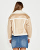 Roux Suede Cropped Sherpa Aviator Jacket - Tan/Cream