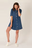 Short Sleeve Button Through Dress - Dark Blue