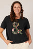 Scoop Neck Drop Back Tee - Black Floral Ampersand