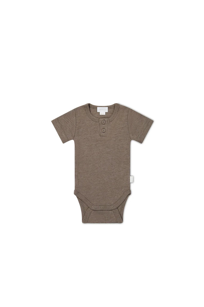 Organic Cotton Modal Darcy Rib Tee Bodysuit-Brownie Marle