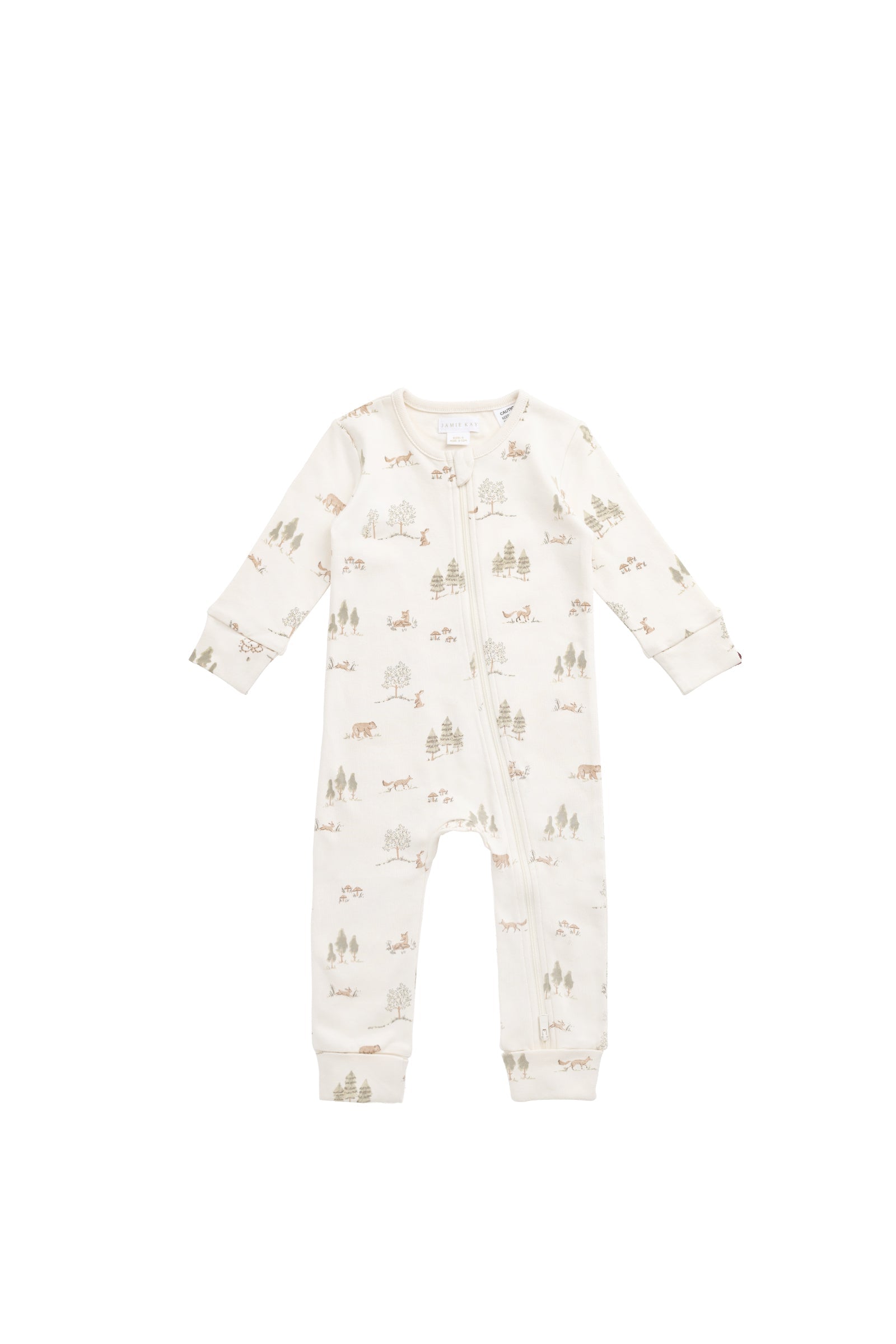 Organic Cotton Reese Zip Onepiece - Pine Forest Friends
