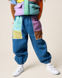 Denim Barrel Pants Colour Block
