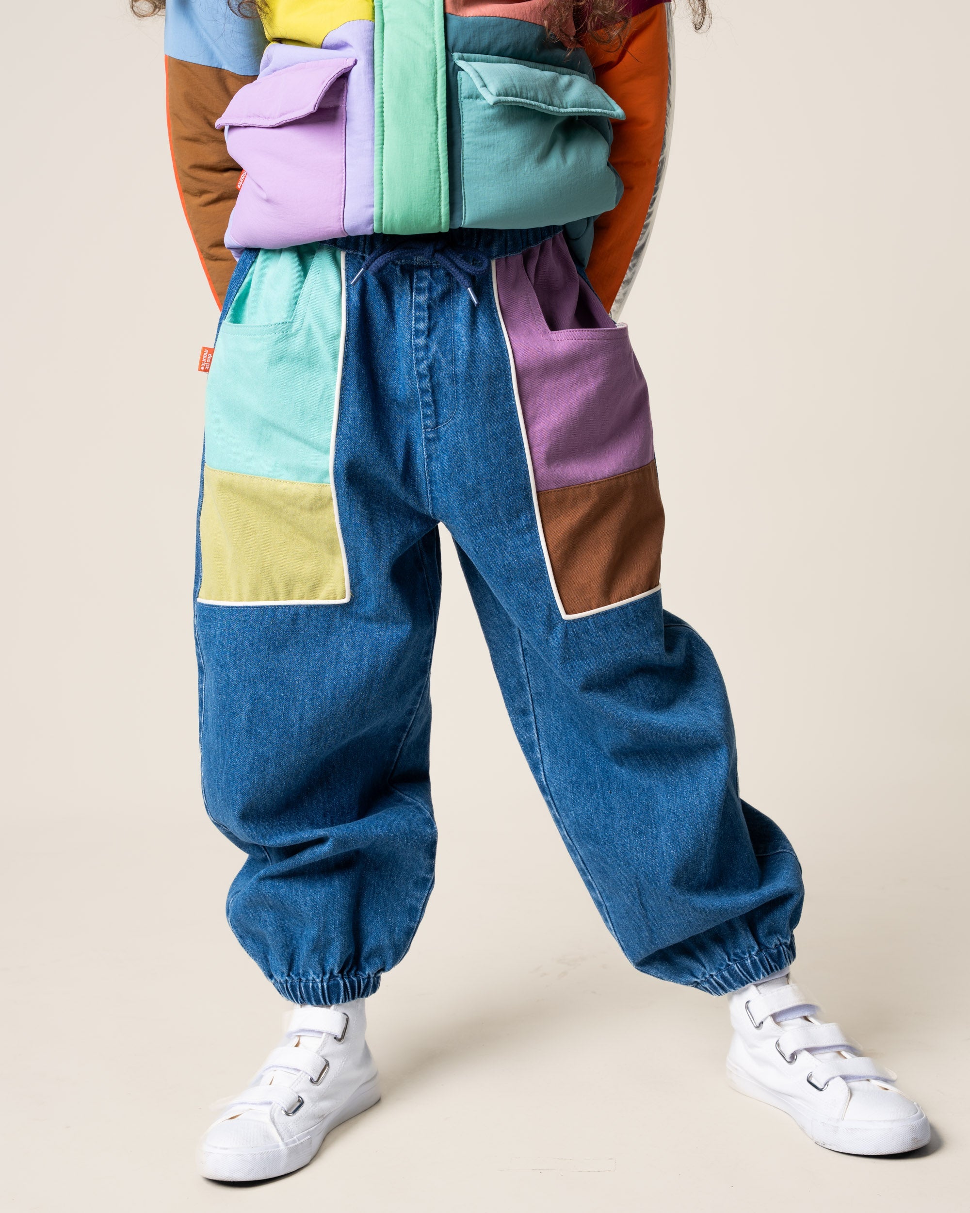Denim Barrel Pants Colour Block