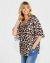 Kylie Relaxed Frill Sleeve Top - Animal