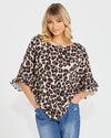 Kylie Relaxed Frill Sleeve Top - Animal