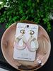 Green, white and pink tear-drop earrings