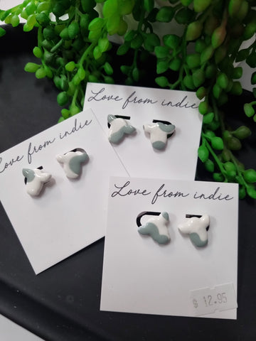 Green, white and pink stud earrings