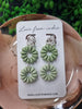 Two Toned Green & Silver Double Flower Dangle Earring