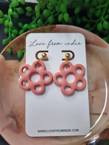 Green, white and pink stud earrings