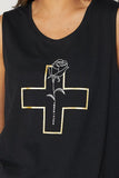 BLACK WITH WHITE ROSE GOLD CROSS TANK